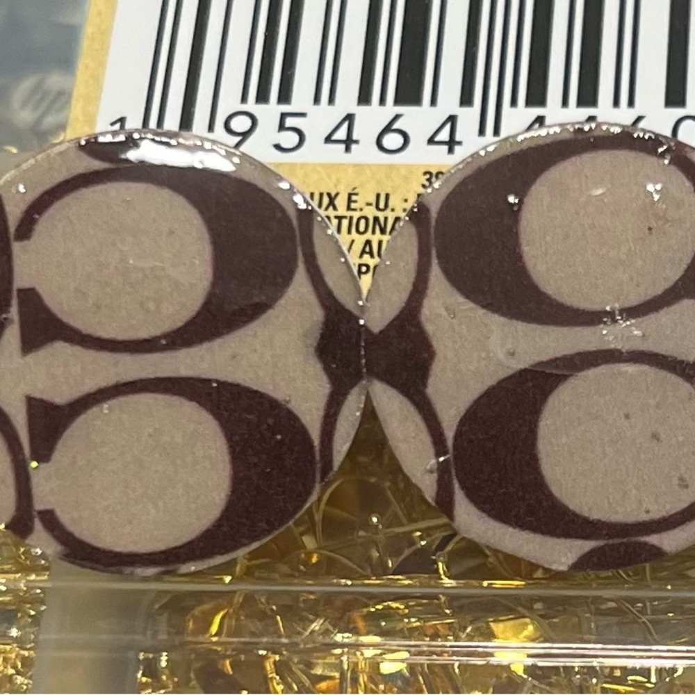 Coach Round Signature 'C' Stud Earrings in Brown and Tan
